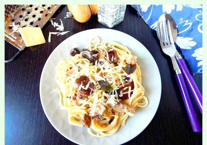 Спагетти с грибами и курицей
