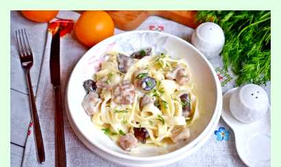 Спагетти с грибами и курицей