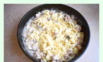 Спагетти с грибами и курицей
