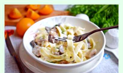 Спагетти с грибами и курицей